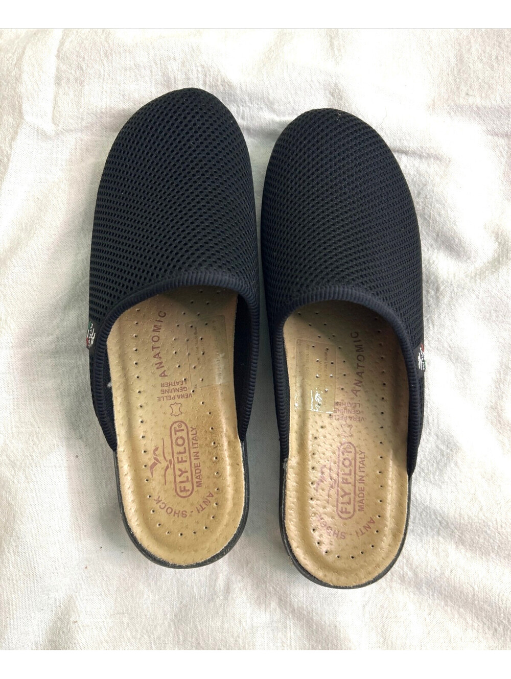 Fly Flot Black Mesh Slide On Shoes Clogs Size 40 Made in Italy